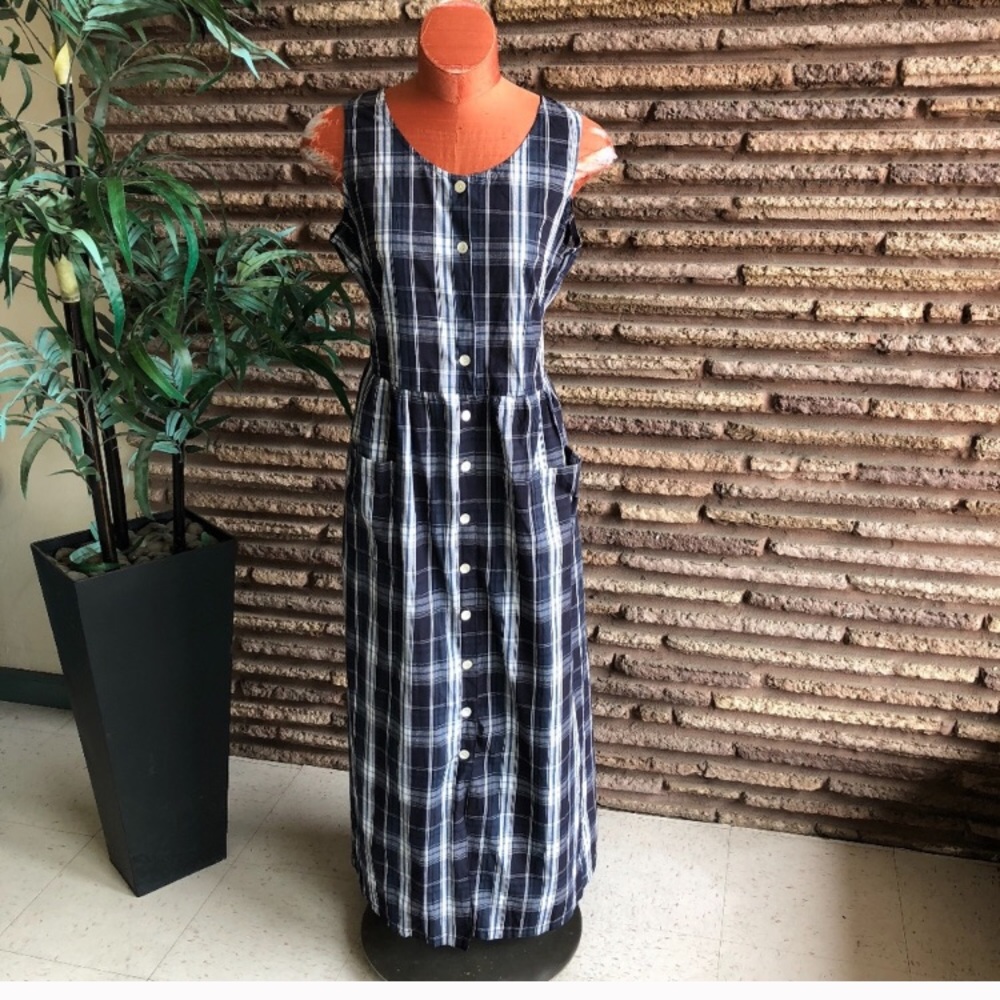 Vermont country store plaid maxi tie back dress